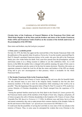 Circular Letter of the Conference of General Ministers of the Franciscan