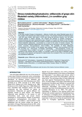 Stilbenoids of Grape Skin Rkatsiteli Variety (Vitisvinifera L.) in Condition Gray Mildew