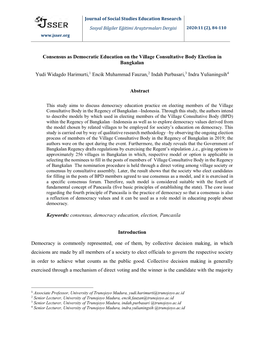 Consensus As Democratic Education on the Village Consultative Body Election in Bangkalan