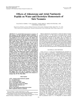 Effects of Aldosterone and Atrial Natriuretic Peptide on Water and Electrolyte Homeostasis of Sick Neonates