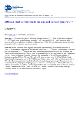 SORS: a Short Introduction to the Aims and Status of Modern C++