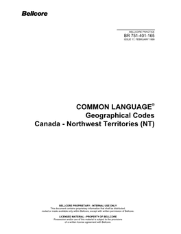 Geographical Codes Canada - Northwest Territories (NT)