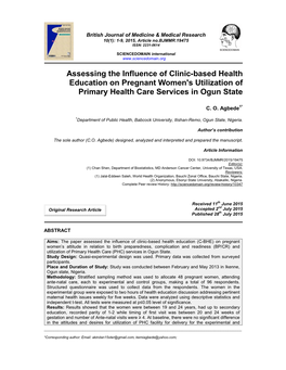 Assessing the Influence of Clinic-Based Health Education on Pregnant Women's Utilization of Primary Health Care Services in Ogun State