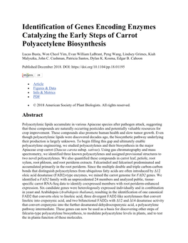 Identification of Genes Encoding Enzymes Catalyzing the Early