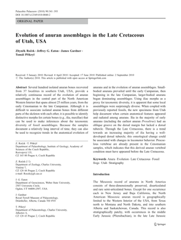 Evolution of Anuran Assemblages in the Late Cretaceous of Utah, USA