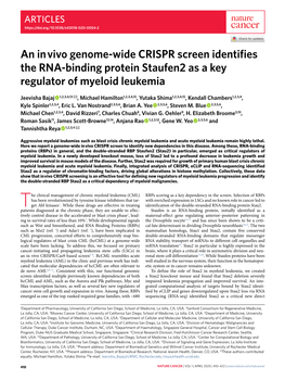 An in Vivo Genome-Wide CRISPR Screen Identifies the RNA-Binding Protein Staufen2 As a Key Regulator of Myeloid Leukemia