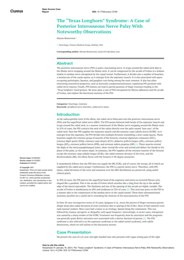 The “Texas Longhorn” Syndrome: a Case of Posterior Interosseous Nerve Palsy with Noteworthy Observations