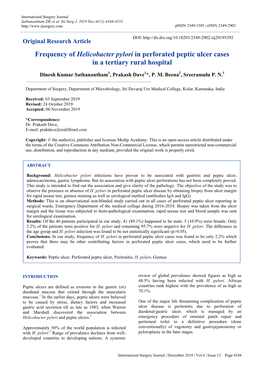 Frequency of Helicobacter Pylori in Perforated Peptic Ulcer Cases in a Tertiary Rural Hospital