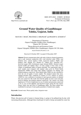 Ground Water Quality of Gandhinagar Taluka, Gujarat, India