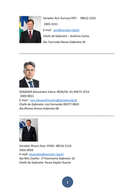 99612-1233 3303-3131 E-Mail Acir@Senador.Leg.Br Chefe De Gabinete – Antônio Carlos Ala Tancredo Neves-Gabinete 56