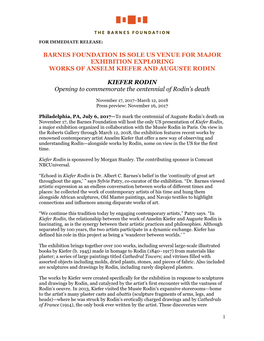 BARNES FOUNDATION IS SOLE US VENUE for MAJOR EXHIBITION EXPLORING WORKS of ANSELM KIEFER and AUGUSTE RODIN KIEFER RODIN Openi