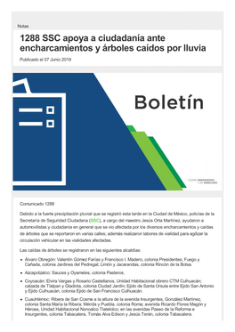 1288 SSC Apoya a Ciudadanía Ante Encharcamientos Y Árboles Caídos Por Lluvia Publicado El 07 Junio 2019