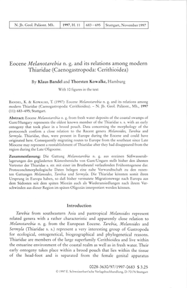 Eocene Melanotarebia N. G. and Its Relations Among Modern Thiaridae (Caenogastropoda: Cerithioidea)