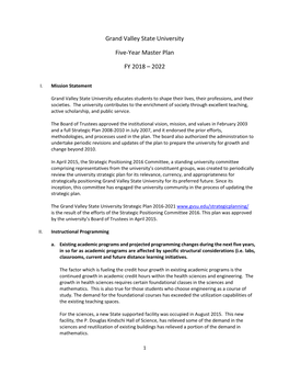 Grand Valley State University Five-Year Master Plan FY 2018 – 2022