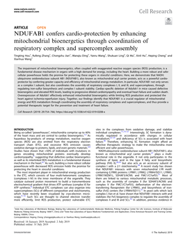 NDUFAB1 Confers Cardio-Protection by Enhancing Mitochondrial Bioenergetics Through Coordination of Respiratory Complex and Supercomplex Assembly