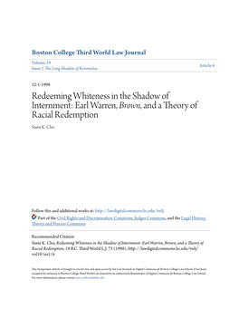 Earl Warren, Brown, and a Theory of Racial Redemption Sumi K