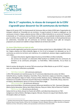 Dès Le 1Er Septembre, Le Réseau De Transport De La CCRV S'agrandit