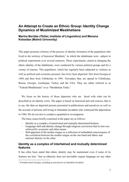 Identity Change Dynamics of Muslimized Meskhetians