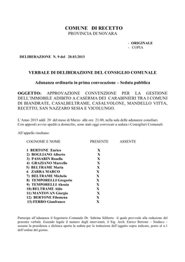 Comune Di Recetto Provincia Di Novara