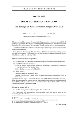 (Electoral Changes) Order 2001