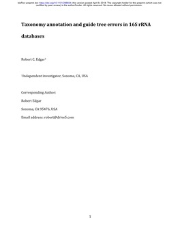 Taxonomy Annotation and Guide Tree Errors in 16S Rrna Databases