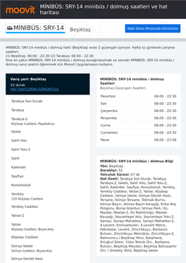 SRY-14 Minibüs / Dolmuş Saatleri Ve Hat Haritası