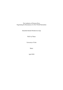 The Aesthetics of Florence Price: Negotiating the Dissonances of a New World Nationalism