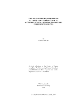 The Role of the Major Superior with Particular Reference to Apostolic Women’S Religious Institutes in the United States