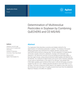 Determination of Multiresidue Pesticides in Soybean by Combining Quechers and CE-MS/MS