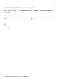 The Little Jaffna of Paris: a Spatial Node of Sri Lankan Tamil Transnational Networks