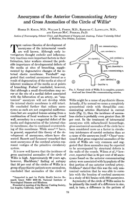 Aneurysms of the Anterior Communicating Artery and Gross Anomalies of the Circle of Willis*