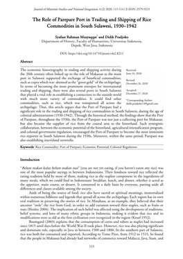 The Role of Parepare Port in Trading and Shipping of Rice Commodities in South Sulawesi, 1930−1942