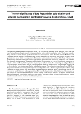 Tectonic Significance of Late Precambrian Calc-Alkaline and Alkaline Magmatism in Saint Katherina Area, Southern Sinai, Egypt