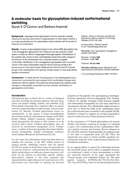 A Molecular Basis for Glycosylation-Induced Conformational Switching Sarah E O’Connor and Barbara Imperiali