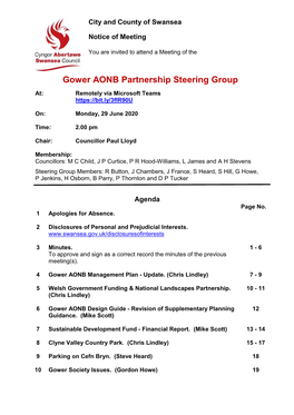 (Public Pack)Agenda Document for Gower AONB Partnership Steering Group, 29/06/2020 14:00