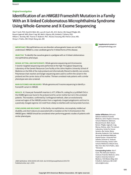 Identification of an HMGB3 Frameshift Mutation in a Family with an X-Linked Colobomatous Microphthalmia Syndrome Using Whole-Genome and X-Exome Sequencing