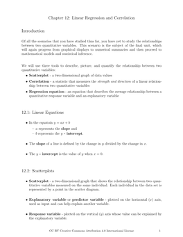 MATH 1713 Chapter 12: Linear Regression and Correlation