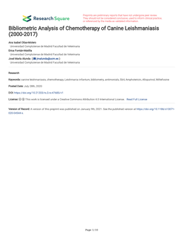 Bibliometric Analysis of Chemotherapy of Canine Leishmaniasis (2000-2017)