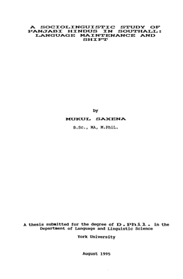 A Sociolinguistic Study of Panjabi Hindus in Southall: Language Maintenance and Shift