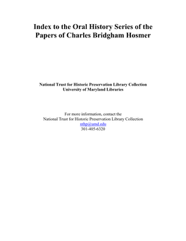 Index to the Oral History Series of the Papers of Charles Bridgham Hosmer