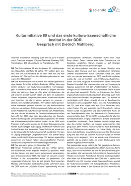 Kulturinitiative 89 Und Das Erste Kulturwissenschaftliche Institut in Der DDR