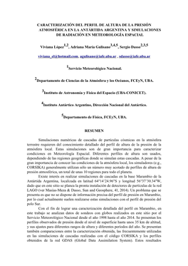 Caracterización Del Perfil De Altura De La Presión Atmosférica En La Antártida Argentina Y Simulaciones De Radiación En Meteorología Espacial