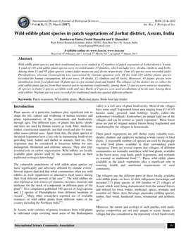 Nt Species in Patch Vegetations of Jorhat District, Assam, India Dandeswar Dutta, Protul Hazarika and P