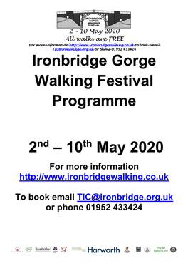 Ironbridge Gorge Walking Festival Programme 2 Nd – 10Th May 2020