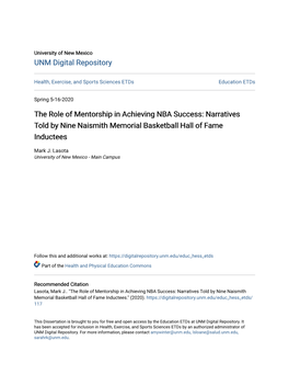 The Role of Mentorship in Achieving NBA Success: Narratives Told by Nine Naismith Memorial Basketball Hall of Fame Inductees