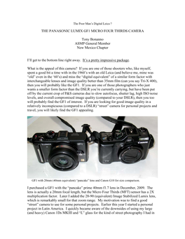 The Panasonic Lumix Gf1 Micro Four Thirds Camera