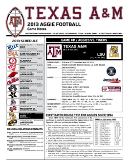 2013 AGGIE FOOTBALL Game Notes