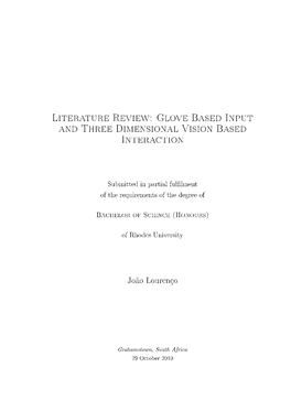 Literature Review: Glove Based Input and Three Dimensional Vision Based Interaction