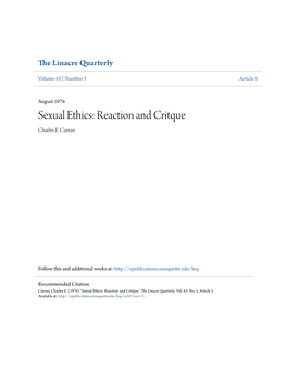 Sexual Ethics: Reaction and Critque Charles E