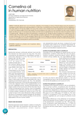 Camelina Oil in Human Nutrition